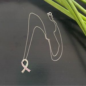 SAI 925 Pink Ribbon Cancer Sterling Silver 18” Necklace